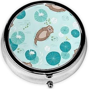 Pillendoos Otters Ronde Pillendoos 3 Compartiment Geneeskunde Pil Organizer Leuke Pil Organizer Draagbare Reizen Pillendoos Geneeskunde Vitamine Kabeljauw Leverolie Opbergdoos Unieke Gift Organizer
