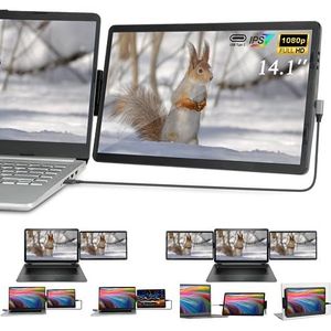 Draagbaar Full HD IPS-scherm, 35,8 cm (14,1 inch), dual-monitor, compatibel met Mac, PC, Chrome en Windows, mini-monitor voor laptop