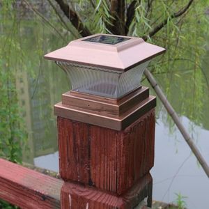Outdoor zonne-kolom lamp IP44 waterdichte tuin hek licht zonne straat lamp (goud bronzen shell + wit licht)