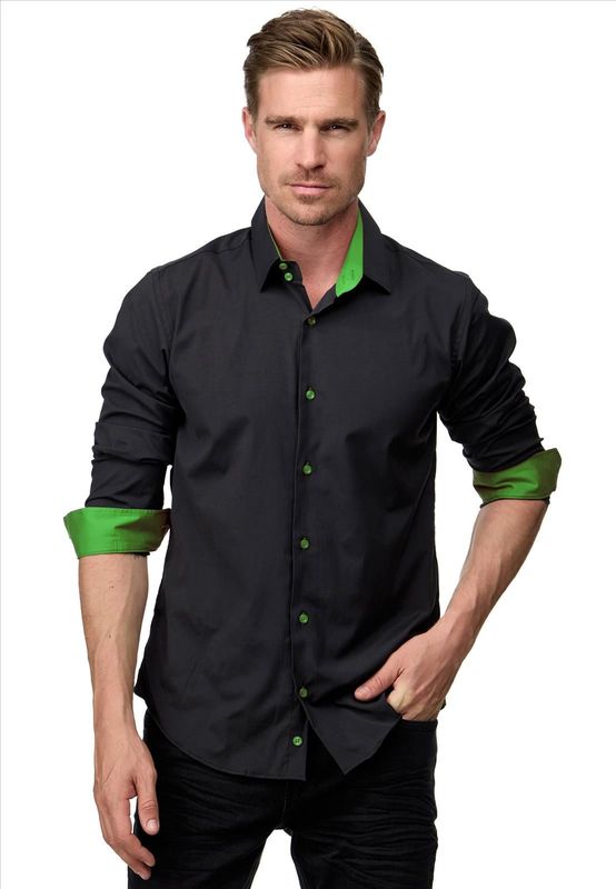 Italian-Style - Heren Overhemd - Slim Fit Model - Zwart - Groen