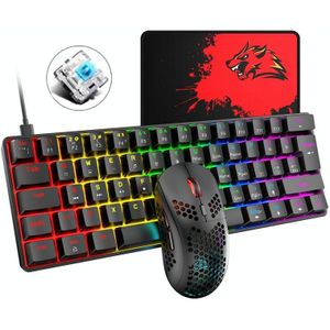 Freedom-Wolf T60 62 Sleutels RGB Gaming Mechanical Keyboard Muis Set  Kabellengte: 1 6 M (Black Green Shaft)