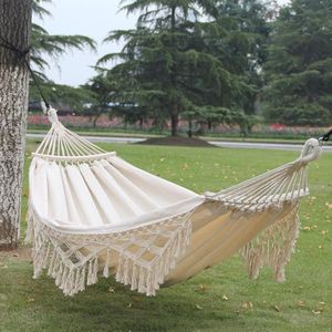 200x150 cm Double Outdoor Camping Tassel Canvas Hangmat met stick