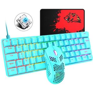 Freedom-Wolf T60 62 Sleutels RGB Gaming Mechanical Keyboard Muis Set  Kabellengte: 1 6 M (Blue Green Shaft)