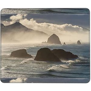 Mountains Meet The Sea bedrukte muismat computer muismat met anti-slip rubberen basis gaming muis tapijt bureau onderlegger bureauonderlegger beschermer 21 x 26,2 cm