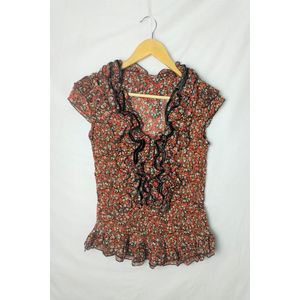 Fleurig topje met bloemetjes - rood - one size (36-40)