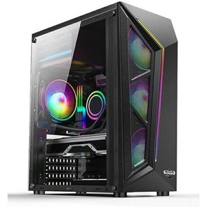 Machpower merk PC en laptops Case Gaming 1 LED RGB + 4 Fan Argb, 2 USB, glazen paneel