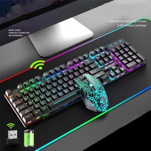 ZIYOULANG T3 Draadloos opladen Gaming Verlicht toetsenbord en muis set (Black Rainbow Light)