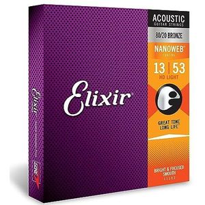 Elixir® snaren van brons 80/20 voor akoestische gitaar met NANOWEB®-coating, HD Light (.013-.053)