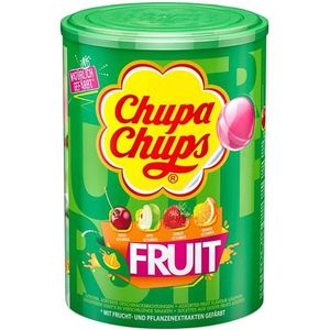 Chupa Chups - Buis 100 Lolly's - Appel, Aardbei, Sinaasappel, Kers - Met Vruchtvlees