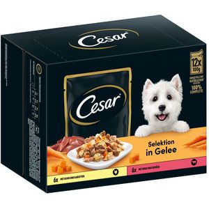 96x 100g Cesar Selektion Fleisch und Gemüse in Gelee Hundefutter nass