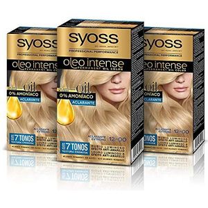 Syoss Oleo Intense Permanente haarverf, zonder ammoniak, 12-00, extreme bleking (verpakking van 3), helder blond haar, permanente kleuring met arganolie
