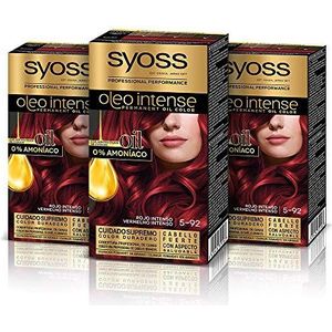 Syoss Oleo Intense 5-92 Intense Red - permanente kleuring zonder ammoniak - professionele grijshaarafdekking - stylingresultaten (verpakking van 3)