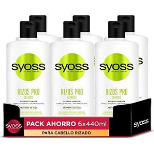 Syoss Rizos Pro Conditioner voor krullend en golvend haar (6 x 440 ml), professionele formule met natuurlijke ingrediënten en anti-kroeseffect, geschikt voor de curly-methode