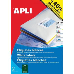 APLI 1212 - WITTE Etiketten VOOR INKJet-, LASER- EN FOTOKOPIERPRINTERS