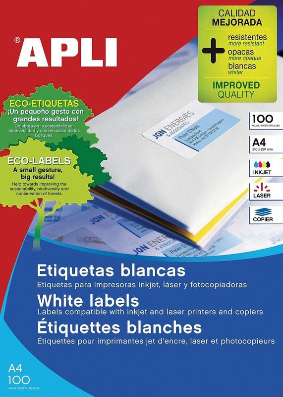 Apli - Apli1282 Etiketteer Tape - Witte Labels - 48.5x16.9 mm - 100 Vellen