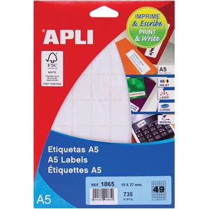 APLI 1865 etiketten A5 wit 19,0 x 27,0 mm 15 vellen