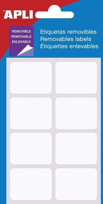 Apli - Afneembare Etiketten - Wit - 25 x 40 mm - 56 Stuks - Etui van 7 Blad