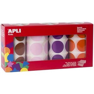 Apli kids 14081 - 4 rollen ronde stickers, Ø 20 mm, bruin/roze/paars/oranje