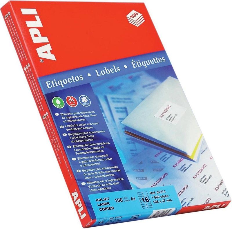 Stickers/etiketten Apli 64 x 33,9 mm 100 Lakens Wit A4