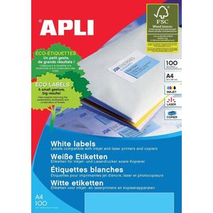 APLI 2412 - Bedrukbare Witte Etiketten - A4 - 100 Vellen - Permanente Lijm