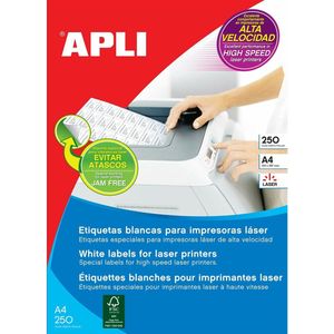APLI 2529 Permanent witte laseretiketten, 210,0 x 148,0 mm, 250 vellen