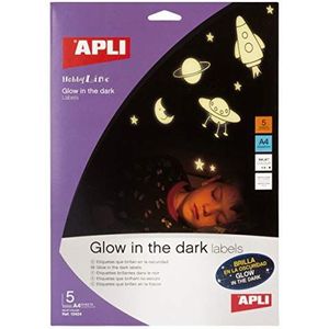 Apli 010424 fosforescerende etiketten, 5 fluorescerende vellen, 210 x 297 mm, inkjet