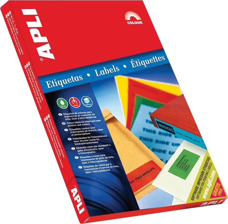 Apli - Gekleurde Etiketten - Rood - 70 x 37 mm - 2400 Stuks - Doos van 100 Vel