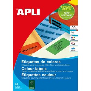 Apli Gekleurde etiketten ft 210 x 297 mm (b x h), groen, 100 stuks, 1 per blad