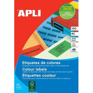 Apli Gekleurde etiketten formaat 105 x 37 mm (b x h) geel 1.600 stuks 16 per blad doos van 100 blad