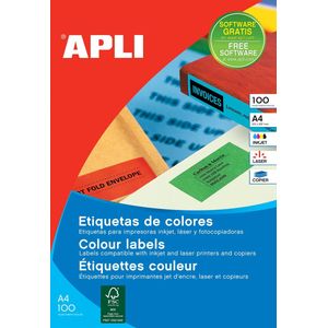 Apli Gekleurde etiketten ft 105 x 37 mm (b x h), rood, 1.600 stuks, 16 per blad, doos van 100 blad