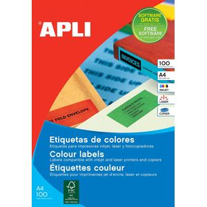 Apli - Gekleurde Etiketten - Groen - 105 x 37 mm - 1.600 Stuks - Doos van 100 Blad