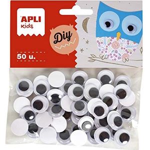 APLI Kids 18254 ADH.RED.15 mm zwarte beweegbare oogzakken, 50 stuks