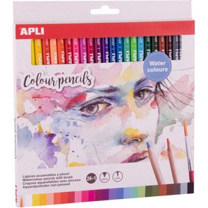 APLI 18913 24 aquarelkleurpotloden met kwast