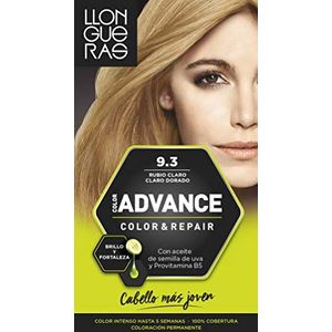 Llongueras Color Advance Haarverf voor dames, permanente haarkleur, intensieve kleur, tot 5 weken, kleur 9.3, lichtblond, goudkleurig