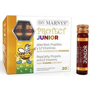 Marnys Protect Junior afweermiddel voor kinderen met gelei, propolis en 12 vitaminen, vult het dieet bij kinderen en adolescenten, met bosvruchtensmaak, 20 flessen