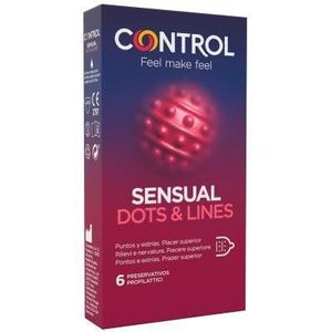 CONTROL CONDOMS Kondome SENSUAL Dots & Lines Packung mit, 6 St., anatomische Kondome mit Noppen und Rippen, tiefgehend stimulierende Kondome