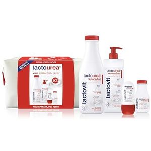 Lactovit - Lactourea cadeauset | Toilettas met herstellende lichaamsmelk, herstellende douchegel en herstellende deodorant met ureum en 0% alcohol | Geschikt voor droge en extra huid