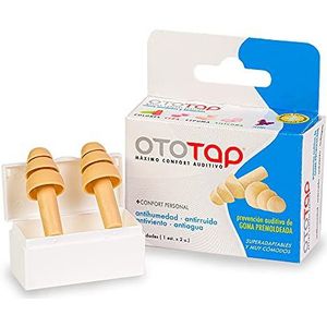 Ototap Extra duurzame rubberen oordopjes, comfortabel, herbruikbaar, geïsoleerd geluiden, water, wind, 2 stuks