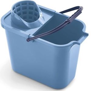 Mery - Rechthoekige emmer met afdruiprek, robuuste wand van 2 mm, ergonomische handgreep, gemakkelijk te legen, blauw, 12 l