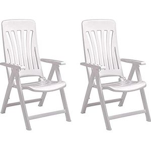 GARBAR BLANES Set van 2 stoelen met armleuningen voor buiten, tuin, terras, balkon, strand, zwembad, picknick, camping, catering, design, licht, inklapbaar, kantelbaar, wit