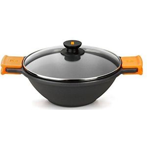 BRA Efficient wok/kookpan, concaaf, 24 cm, met glazen deksel, handgrepen van siliconen