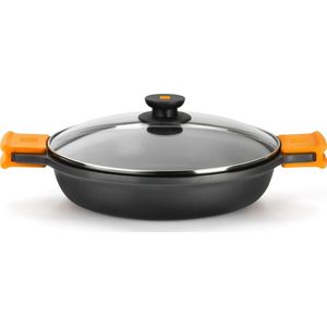 BRA Platte kookpan van gegoten aluminium, zwart, 24 cm