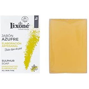 Lixoné Natuurlijke zwavelzeep in tablet, 125 g, zeep met glycerine, voor vettige huid, mee-eters en acne, peeling en anti-acne, veganistisch en zonder conserveringsmiddelen