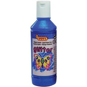 Jovi - Tempera Glitter, fles van 250 ml, blauwe kleur, glitterverf, op basis van natuurlijke ingrediënten, gemakkelijk te wassen, glutenvrij, ideaal voor gebruik op school (51721)