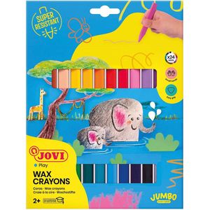 Jovi - Jumbo Easy Grip Crayons, Koffer met 24 driehoekige kleurpotloden, Diverse kleuren, Super resistent en hoge prestaties, Glutenvrij (973/24)