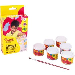 Jovi Schoolgouache, 6 potten van 35 ml, pastelkleuren met kwast (507 P)