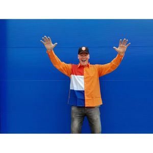 koningsdag overhemd oranje met rood-wit-blauwe vlakken - Maat L konings shirt