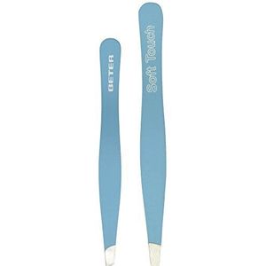 Beter - Set van 2 professionele wenkbrauwpincetten, schuine punt, soft-touch oppervlak, roestvrij staal