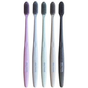 Beter Tandenborstels voor volwassenen, filament met actieve kool, gemiddelde intensiteit, BPA-vrij, handvat van tarwevezels, duurzaam en recyclebaar, 5 stuks