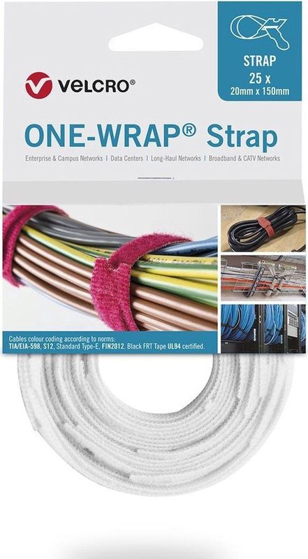 Velcro One-Wrap klittenband kabelbinders 150 x 12mm / wit (25 stuks)